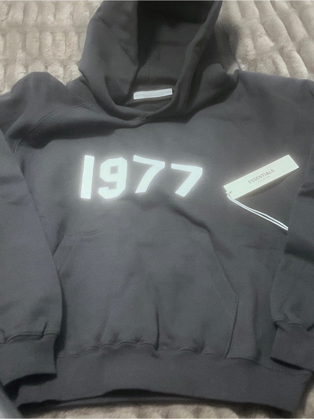 Essentials Men’s/Women’s Black Hoodie with White 1977 Graphic